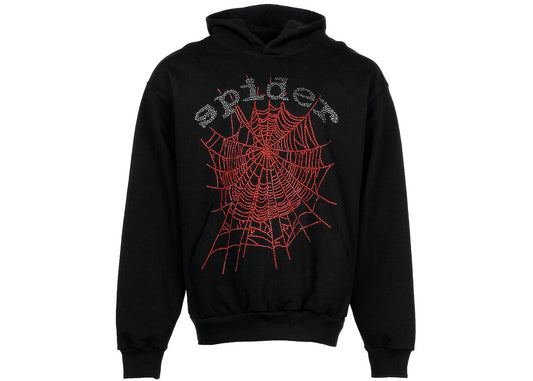 1:1 SP1DER Rhinestone Logo Hoodie Black