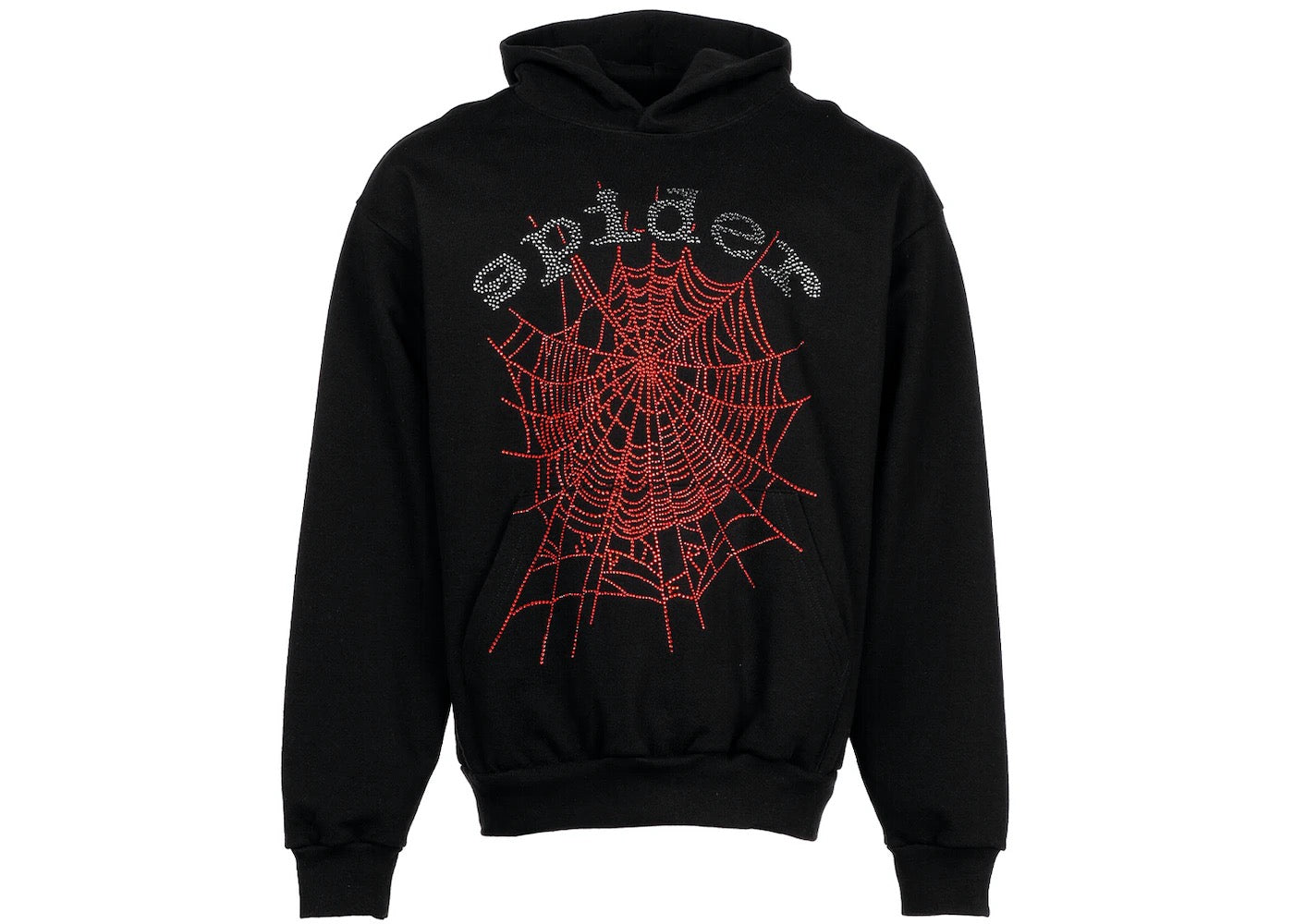 1:1 SP1DER Rhinestone Logo Hoodie Black